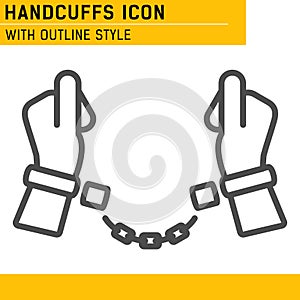 Chained, handcuffed hands. Vector Illustration. EPS file. Handcuffs, manacles or shackles icon with outline style