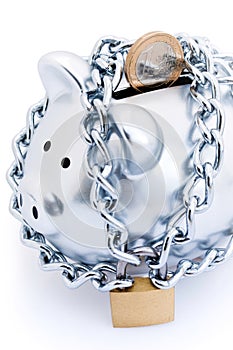 Chained and locked piggy bank