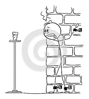 Chained Person Suffering Thirst, Food, Drink and Hydration, Vector Cartoon Stick Figure Illustration