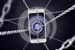 Chained smartphone with copyrights symbol photo