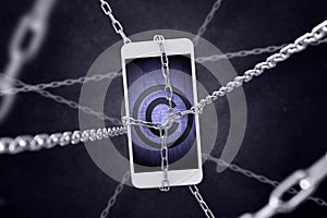 Chained smartphone with copyrights symbol