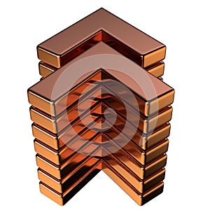 Chained Triangular Copper Metal Object Shape Design Element Isolated Elegant Modern 3D Rendering Abstract Background