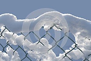 Chainlink fence covered in snow