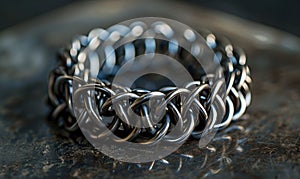 A chainmail bracelet crafted from interlocking metal rings