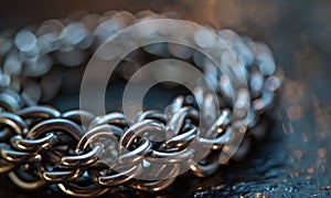 A chainmail bracelet crafted from interlocking metal rings