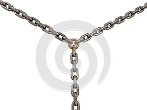 The chains connected by chain link on white