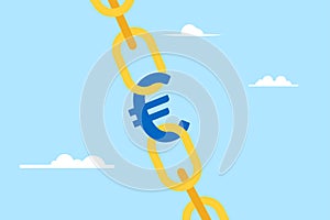 Chains held by euro currency symbol under pressure in flat design