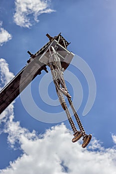 Chains with hooks on heavy truck crane