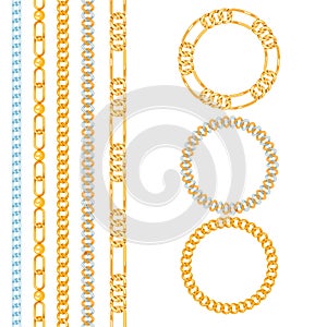 Chains link strength connection vector seamless pattern of metal linked parts and iron equipment protection strong sign