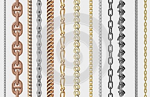 Chains link strength connection vector seamless pattern of metal linked parts and iron equipment protection strong sign