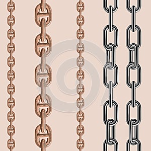 Chains link strength connection vector seamless pattern of metal linked parts and iron equipment protection strong sign