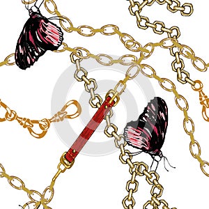 Chains pattern with butterfly on white background