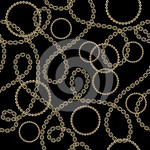 Chains and rings seamless pattern. Doodle hand drawn line art curve chains circles ornaments. Ornamental vector beautiful