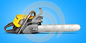 Chainsaw on blue background 3d illustration