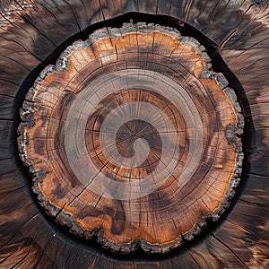 Chainsaw cut wood circle with textured grain pattern, a rustic marvel