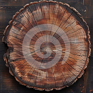 Chainsaw cut wood circle with textured grain pattern, a rustic marvel