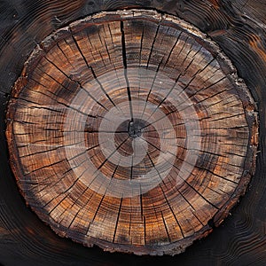 Chainsaw cut wood circle with textured grain pattern, a rustic marvel