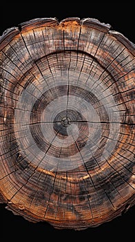 Chainsaw cut wood circle with textured grain pattern, a rustic marvel