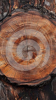 Chainsaw cut wood circle with textured grain pattern, a rustic marvel