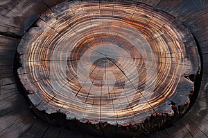 Chainsaw cut wood circle with textured grain pattern, a rustic marvel