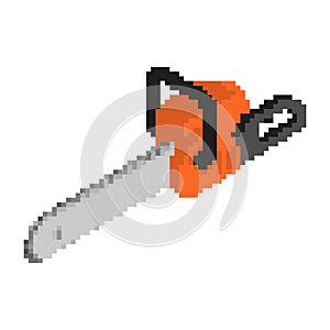 Chainsaw pixel art. lumberjack Tool 8 bit. vector illustration