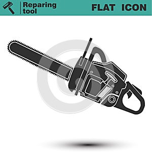 Chainsaw vector flat icon. Construction working tool item