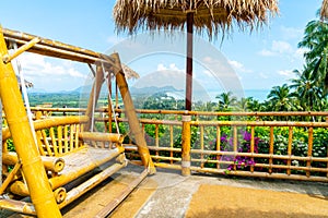 chair on balcony with ocean sea viewpoint background in Thailand