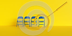 Chair blue magnifying glass yellow color symbol hr interview choice choose recruitment human