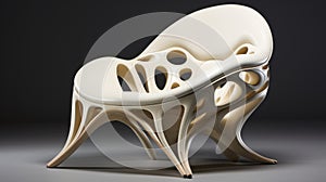 Modern Cream Chair With Soft Armrests And Abstract White Plastic Design photo
