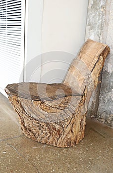 A chair carved from a tree trunk