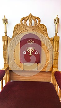 Chair of circumcision. Text - chair of Elijah the Prophet photo