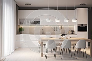 kitchen design home chair modern dining house furniture flat interior table. Generative AI.
