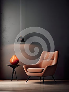 Chair elegantly placed alongside a 3D design element against a backdrop of simple, minimalist design