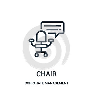 chair icon vector from corparate management collection. Thin line chair outline icon vector illustration. Linear symbol for use on photo