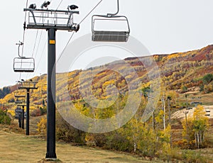 Chair lift against a beautiful autumn landscape in Utah