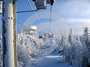 Chair lift in a ski resort in early morning