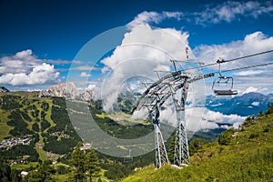 Chair lift in the summer mountains