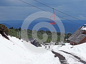 Chair lift up the volcan Villarica