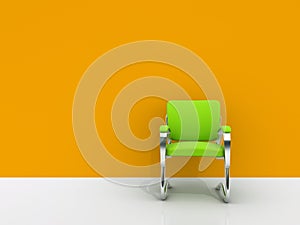 Chair near orange wall