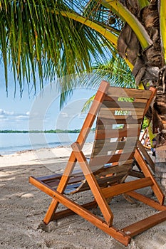 Chair and palm trees on the beach at Playa Larga in Cuba