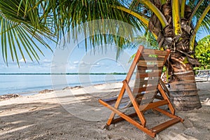 Chair and palm trees on the beach at Playa Larga in Cuba