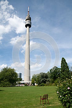 Chair in the park under the TV tower