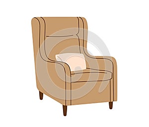 Chair with pillow. Modern furniture armchair with pillows for home interior. Comfy chair. Hand drawn Flat vector