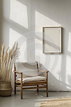 Chair and a plant in a room with a white wall, Country style room decor