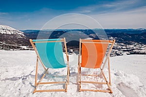 Chair relax lounges winter against blue sky