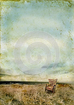 Chair by the Sea on a grunge background