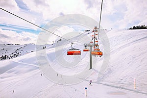 Chair ski lift in Saalbach Hinterglemm, Austria photo