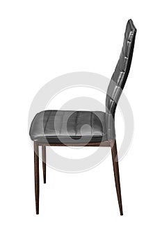 Chair steel legs with black leather cushion solated on white