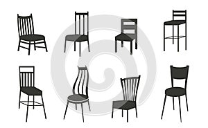 Chair SVG, Chairs silhouettes vector illustration. Bar stool icons set cartoon vector. Chair bench. Doodle icons