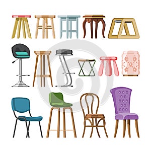 Chair vector comfortable furniture stool bar-chair and modern bar seat design in furnished bistro cafe interior